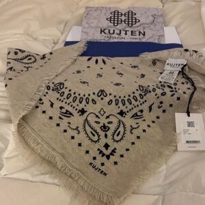 Kujten Beige & Black Patterned Cashmere Hachi scarf bandana